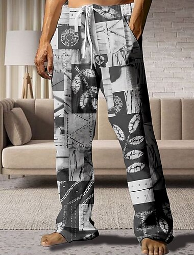  Homens Tintura Tie Dye Havaiana Tropical Calças Calça casual Cintura Média Cintura elástica com cordão Vintage retrô Ao ar livre Férias Feriado Calças de perna reta Verão Primavera Impressão 3D Azul