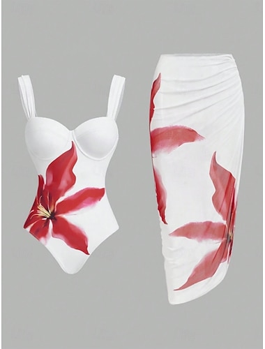  Dames Zwemkleding Een stukje Monokini Zwempak Blote rug Buikcontrole Hoge taille Slank Vakantie Strand Kleding Bloemig V-hals Mouwloos Badpakken