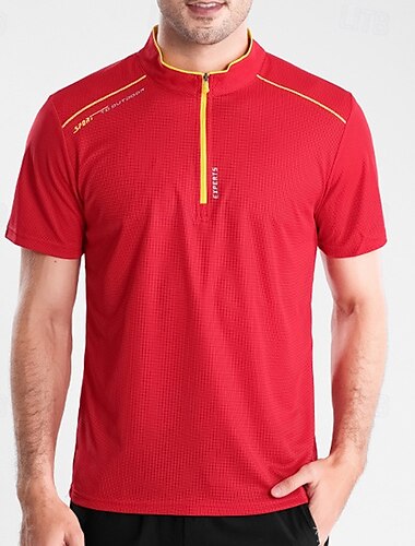  男性用 Tシャツ ハイキング Ｔシャツ 半袖 クォータージップ Tシャツ マッスルTシャツ 半袖シャツ アウトドア 速乾性 いい結果になる ソフト モイスチャーコントロール ポリエステル レッド ネービーブルー ブルー ジム 登山 キャンプ / ハイキング / ケイビング