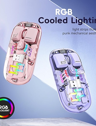  Souris double mode transparente bt5.0 2.4g commutation à un bouton type-c 400mah souris rechargeable vitesse de mouvement à trois niveaux lumières rvb réglables housse pc magnétique pilotes