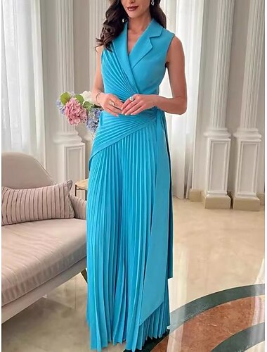  Dames Normaal Jumpsuit Actief Effen Kleur Mouwloos Overhemdkraag Hoge taille Vakantie Dagelijks Normale pasvorm blauw Paars Zomer