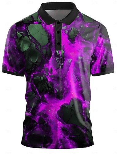  Homme Graphique Géométrique Chemise de golf Manche Courte Polos Chemises à Col Occasionnel Sombre École Extérieur Rue Tenue Quotidienne Impression 3D Été Jaune Rouge Violet