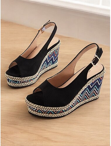  dames peep-toe slingback wedge sandalen met kleurrijke zigzag espadrille zool - boho zomerschoenen voor casual en strandkleding