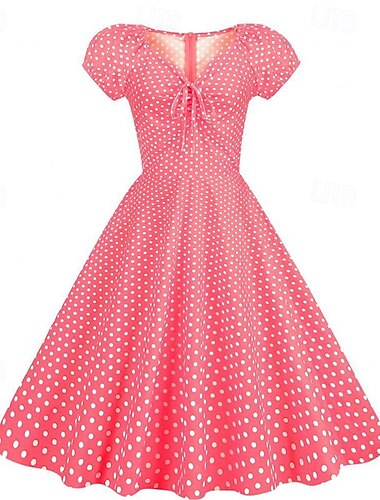  Elegant كلاسيكي 1950-tallet Kjoler Polkadotter A-linje Dame Valentinsdag Fest Stevnemøte Te Fest Voksne Kjole Vår sommer
