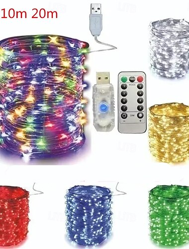  אלגנטית מסיבת קבלת חתונה 2 יחידות usb led מחרוזת אור 5m/10m/20m טלפון שלט 8 מצבים אורות שלט רחוק פיות זר מנורות חתונה חג המולד
