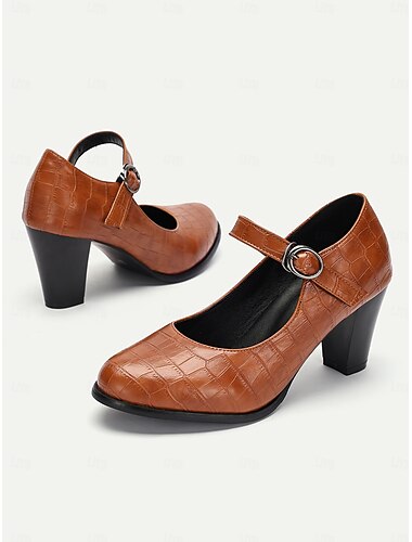  Women's Classic pink Mary Jane Pumps - Round Toe, Ankle Strap, Mid Block Heel, Office Workwear