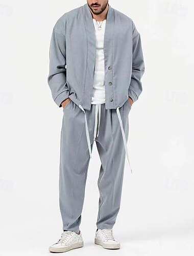  Hombre 2 Piezas Conjunto de camisa Conjuntos a juego Camisa casual Verde Trébol Gris Ligero Gris Manga Larga Plano Diario Noche Ropa Moda Casual