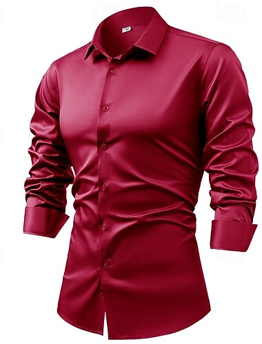  Per uomo Camicia Camicie Camicia con bottoni Liscio Matrimonio Feste Nero Bianco Verde chiaro Rosa Manica lunga Bavero Primavera & Autunno Abbigliamento