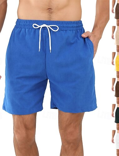 Voor heren Korte broek Zomer korte broeken Casual korte broek Corduroy korte broek Zak Trekkoord Elastische taille Effen Comfort Ademend Korte Buiten Vakantie Sport Casual Zwart Wit