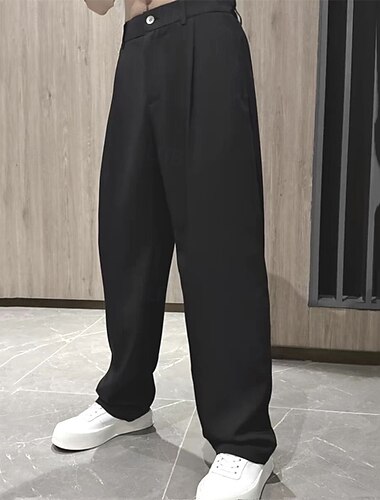  Herren Anzughosen Hose Hosen Chinesisch Chino Hose Faltenhose Knopf Tasche Gerade geschnitten Glatt Komfort Formal Party Arbeit Modisch Klassicher Stil Schwarz Weiß Mikro-elastisch