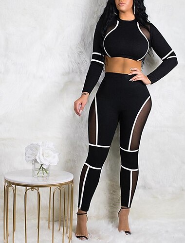  Damen Yoga-Set 2 teilig Farbblock Sportkleidung Weiß Rot Yoga Fitness Fitnesstraining Hoher Taillenbund Atmungsaktiv Weich Langarm Sport Sportkleidung Mikro-elastisch Schlank