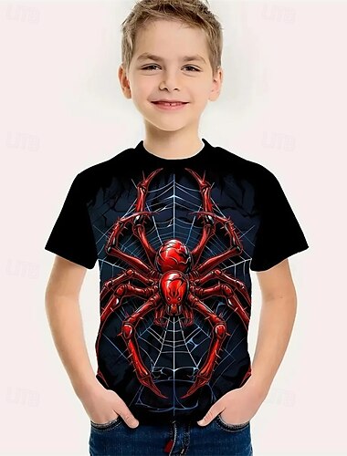  Băieți 3D Grafic SPIDER Tricou Manșon scurt Vară Primăvară Modă De Bază Copii 4-12 ani Stil Nautic În aer liber Casual Zilnic Fit regulat