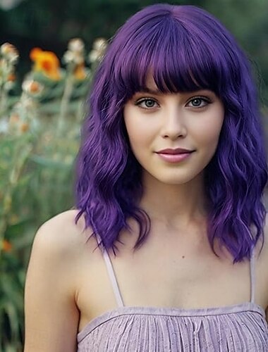  Wig with Bangs Shoulder Length  Wigs for Women, Synthetic Heat Resistant Fiber Wig, Natural Looking Wig for Daily Party Use, Halloween Costume Wigs