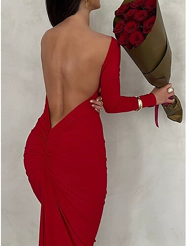  Damen Etuikleid Maxidress Rückenfrei Sexy Rundhalsausschnitt Schwarz Weiß Rote Farbe