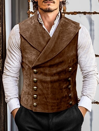  Per uomo Gilet in pelle scamosciata Da mare Da tutti i giorni Per uscire Stile vintage Moderno Primavera & Autunno Bottoni Poliestere Comodo Liscio Doppiopetto Regina Anna Standard Nero Rosso Blu