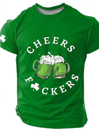  St. Patrick Herren Shamrock Irish T-Shirt T-Shirt Tee Kurzarm T-Shirt 3D-Druck Rundhals Shirt Designer Freizeit Party Feiertag Club Schwarz Dunkelgrün Grün Sommer Frühling Bekleidung S M L
