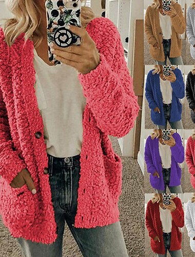  Dámské Svetr Cardigan stylové Na běžné nošení Měkké Pevná barva Maillard Rýhovaný Spadlý nabíraný výstřih Kapsy Dlouhý rukáv Plést Domů Denní Dovolená Černá Bílá Podzim Zima