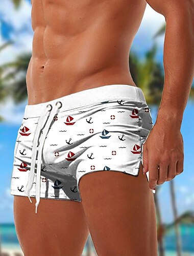  Herr Nautisk Ankare Badshorts Boardshorts Beach Shorts Medium Midja Mode Designer Surfing Helgdag Strand Ficka Snörning Elastisk midja Designer Kläder