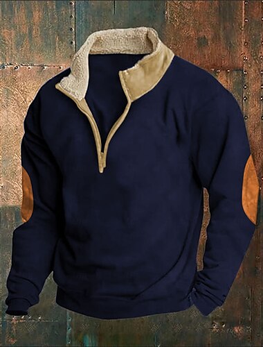  Herren Sweatshirt Pullover Viertelreißverschluss Sweatshirt Schwarz Marineblau Khaki Dunkelgray Grau Stehkragen Farbblock Patchwork Sport & Outdoor Lässig Täglich Streetwear Lässig sportlich Frühling
