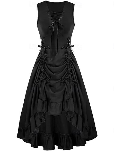  Punk & Gothic Renaissance Steampunk Kleid Hexe Gothic Mädchen Einfarbig Damen Fantasie Steampunk Walpurgisnacht Halloween Karneval Maskerade Alltagstauglich Erwachsene Kleid