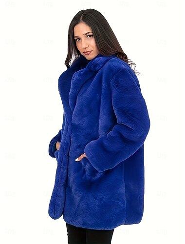  Damen Mantel aus Kunstpelz warm halten Komfortabel Tasche Gestrickt Elegant Modisch Täglich Süß Feste Farbe Heim Casual Freizeitskleidung Einreihiger Verschluss Standard Kargen Schlank Langarm