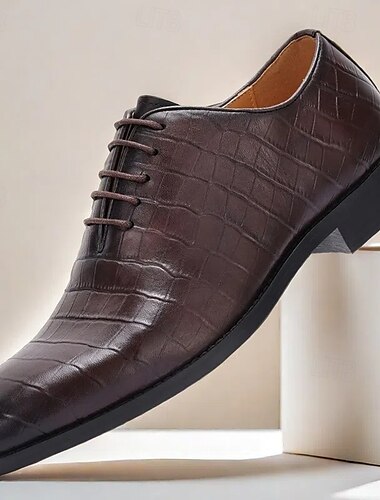  Oxford-Schuhe aus hochwertigem Rindsleder mit Krokodilprägung für Herren, stilvolles, formelles Schuhwerk mit Schnürung für Business und besondere Anlässe