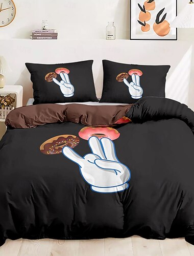  Juego de funda de edredón con estampado de donas, 100 % algodón, suave y cómodo, juego de cama con un divertido diseño de donas, acogedor y elegante, perfecto para la decoración del dormitorio, fácil de cuidar, lavable a máquina