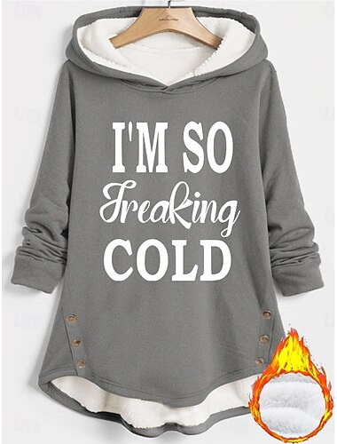  Damen Kapuzenpullover Sweatshirt Pullover warm flauschig bequem Sherpa Fleece gefüttert Buchstaben lässig Sport Hoodie Druck Langarm schwarz dunkelrosa rot blau grau Herbst&amp; Winter