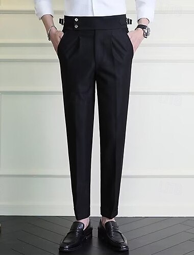  Herren Abschlußfeier Anzughose Neapel Hosen Hose Chinos Knöpfe Tasche Gerader Schnitt Einfach Komfort Formell Party Arbeit Mode Klassicher Stil Schwarz Weiß Mikroelastisch