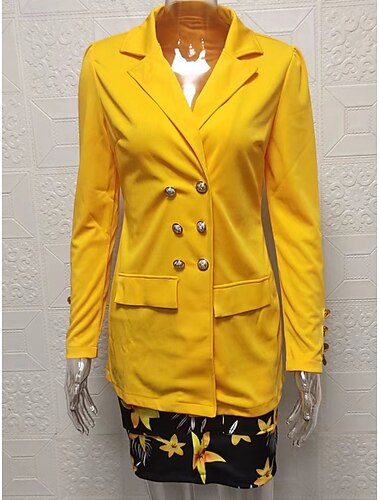  Per donna Elegante Streetwear Giornaliero Giacca Gonna Manica lunga Colletto Pop art Collage Informale Giallo Primavera & Autunno Standard