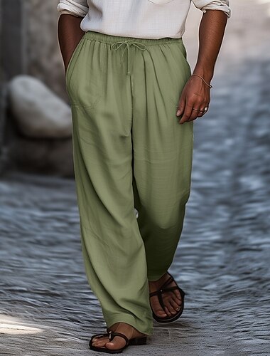  Herren Hose Sommerhose Baggy-Hosen Strandhose Gaze-Hosen Kordelzug Fronttasche Gerader Schnitt Einfach Komfort Weich Volle Länge Täglich Ferien Fitnessstudio Mode Retro Vintage Schwarz Weiß