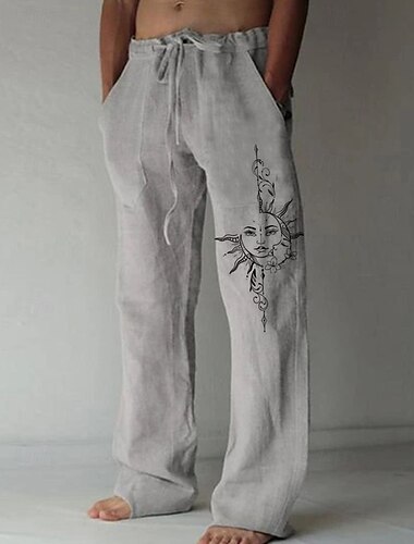  Bărbați Pantaloni de in Pantaloni Pantaloni de vară Pantaloni din tifon Cordon Talie elastică Picior drept Soare Confort Respirabil Lungime totală Casual Zilnic Concediu Modă Stil Clasic Alb Trifoi