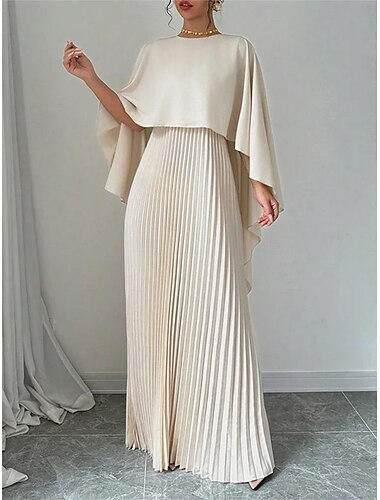  Damen Maxidress Casual kleid A Linie Kleid Stilvoll Basic Brautkleider schlicht Urlaub Täglich Regular Fit Glatt Langarm Rundhalsausschnitt Schwarz Rote Beige Sommer Frühling