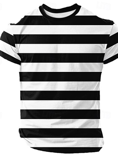  マルディグラ 男性用 ストライプ コスチューム Tシャツ 半袖 Tシャツ 3Dプリント クルーネック シャツ デザイナー カジュアル パーティー 祝日 クラブ ブラック ルビーレッド グリーン 夏 春 衣類 S M L XL XXL XXXL