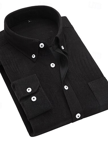  Homens Camisa Social Saia Camiseta de Veludo camisa de botão Tecido Casamento Festa Preto Branco Vinho Azul Marinha Manga Longa Lapela Primavera & Outono Roupa Bolsos