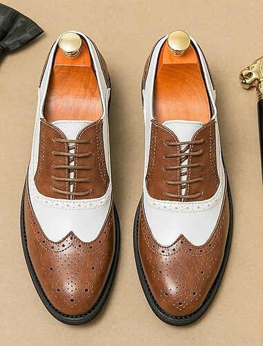  Heren tweekleurige wingtip oxford brogue schoenen in bruin en wit, echte leren Gatsby-geïnspireerde vintage schoenen uit de jaren 20 voor bruiloften, jazzfeesten en formele evenementen