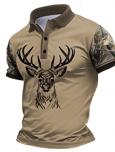  Herren Hirsch Polo Kurzarm Polo-Shirts Hemden mit Kragen Lässig Schule Outdoor Alltagskleidung Hauskleidung 3D-Druck Sommer Frühling Herbst Dunkel Braun Schwarz Braun