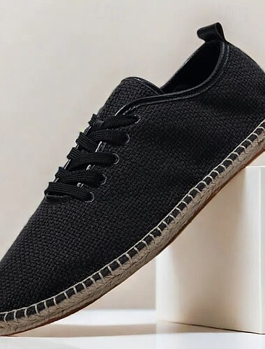  espadrillesko i beige canvas med snøring og jute-tau-såle – behagelig sommersko