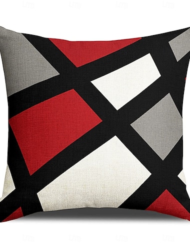  Funda de almohada decorativa geométrica, 1 pieza, funda de cojín cuadrada suave, funda de almohada para dormitorio, sala de estar, sofá, sillón, negro, rojo y gris