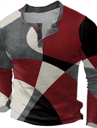  Hombre Graphic Geométrico Bloque de color Camisa henley gofrada Estilo casual Estilo clásico Manga Larga Moda Design Básico Exterior Diario Primavera & Otoño Azul Burdeos Marrón Verde Henley Camiseta
