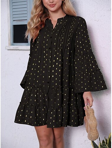  Femme Mini robe Robe casual Robe Trapèze Le style mignon mode Décontractées Manches évasées Vacances Soirée du quotidien Ample manche longue Col V Magenta Noir Bleu Eté Printemps Automne
