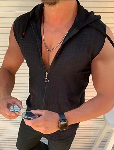  Herren Tank Top Hoodies mit Reißverschluss Ärmelloser Hoodie Ärmellos Mit Kapuze Frühling & Sommer Blumen Karo / Karomuster Mode Lässig Atmungsaktiv Kordelzug Urlaub Lässig Täglich Schwarz Weiß Rote