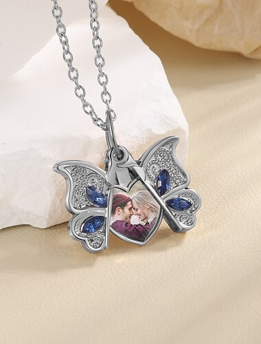 Persoonlijke Vlinder Hart Kettinghanger Aangepast Beste Geschenk voor Mama – Foto Sieraad Geschenk voor Vrouwen Verborgen Foto Slot Ideaal Trouwerij of Verjaardag Geschenk