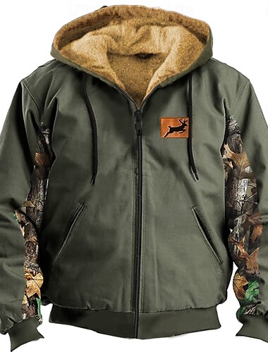  Herren Hirsch Vlies Hoodies Pullover Hoodie Sweatshirt Kapuze Sweatshirt mit Kapuze Mit Kapuze Modisch 3D-Druck Jagd Braun Grün Kordelzug Herbst Winter Designer