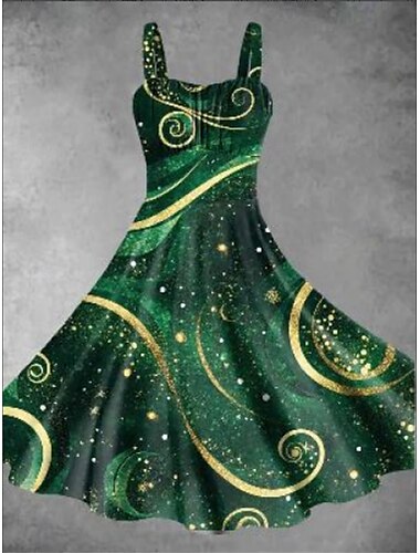  Damen-Midikleid mit grafischem Print und Trägern, stilvoll, lässig, für den Urlaub, ärmellos, für den Sommer