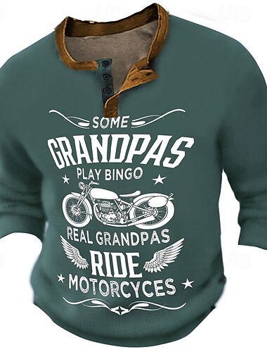  Herren Langarm Henley Grafik Tee 'Echte Opas fahren Motorräder' lustiges Opa Biker Lifestyle Shirt