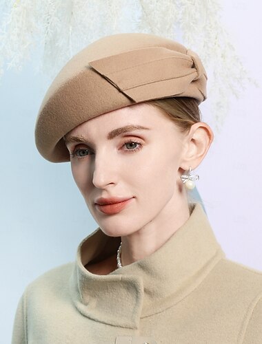  hoeden 100% wol baret hoed bolhoed / cloche hoed bruiloft theekransje elegant met strik zuivere kleur hoofddeksel hoofddeksels