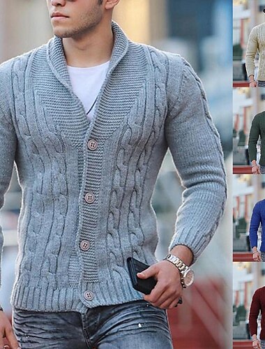  Męskie Sweter Sweter Rozpinany Jesienny sweter Robić na drutach Skrócona długość Dzianiny Równina Kołnierz szalowy Moda Współczesny współczesny Święta Boże Narodzenie Odzież Jesień i zima Czerwone