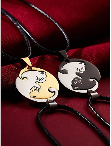  Collar de acero inoxidable para mujer, bonito collar redondo con forma de corazón de dos tonos con forma de animal para regalo de cumpleaños o día de San Valentín