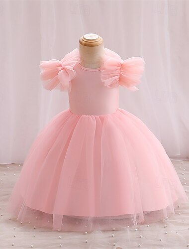 Abito da damigella d'onore bambina bambini Da ragazza Abito da principessa Prestazioni Matrimonio Feste Elegante Bellissimo Retato Tinta unica Manica corta Girocollo Nero Bianco 4 anni +